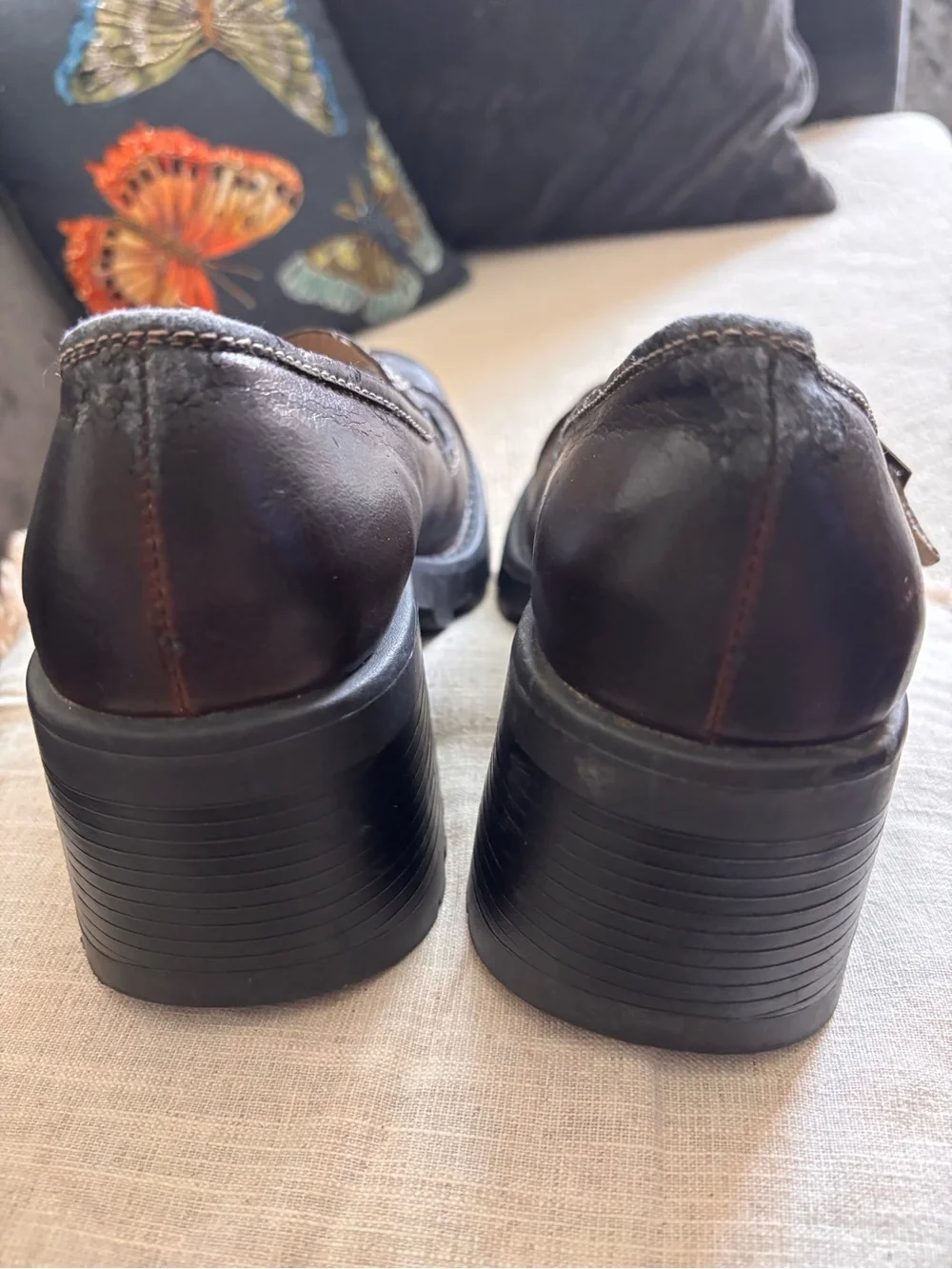 Vintage 90s Y2k Gitano Brown Mary Jane Chunky Heel Loafers Steel Toe Size 9.5M